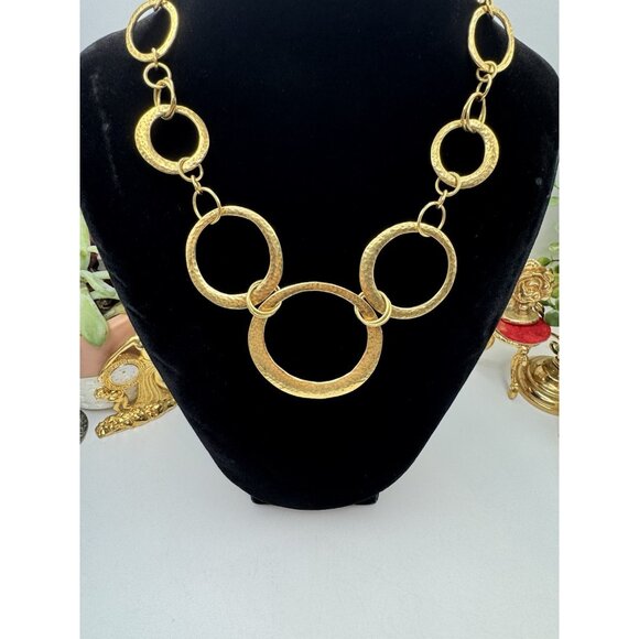 Vintage Ralph Lauren Hammered Gold Tone Necklace Open Circle Disk Toggle - Picture 1 of 8